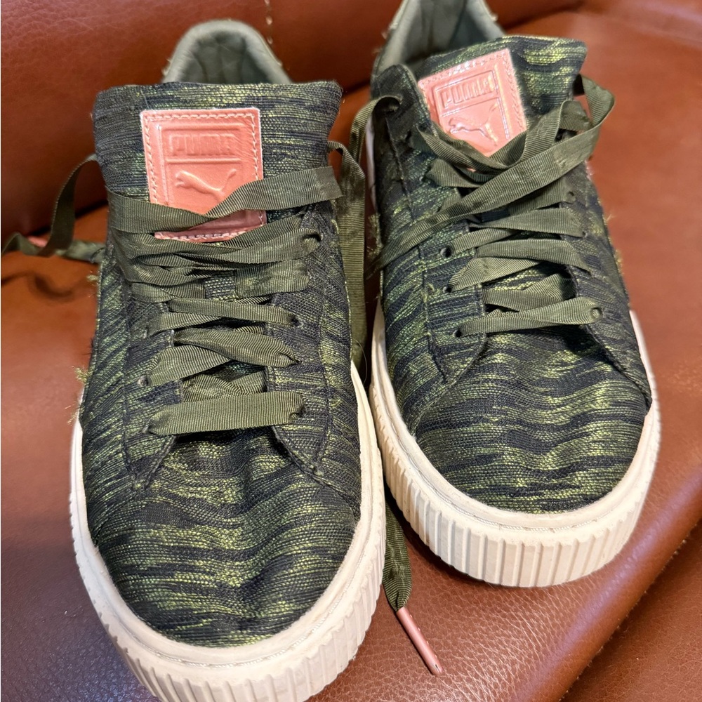 Puma Olive and Coral Casual Sneakers